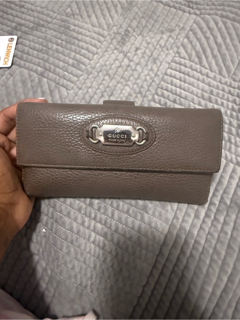 Gucci Taupe/Brown Pebbled Leather Continental Wallet with Silver Plaque - Picture 1 of 4